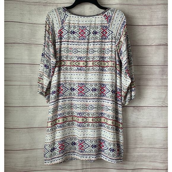 Skies are Blue Multi-colored Geometric Tunic Shift Dress Embroidered Boho Size M - Picture 4 of 15